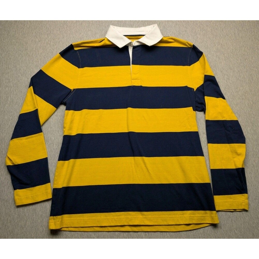 Club RoomRugby Shirt Mens Large Wide Stripe Long Sleeve Yellow Navy